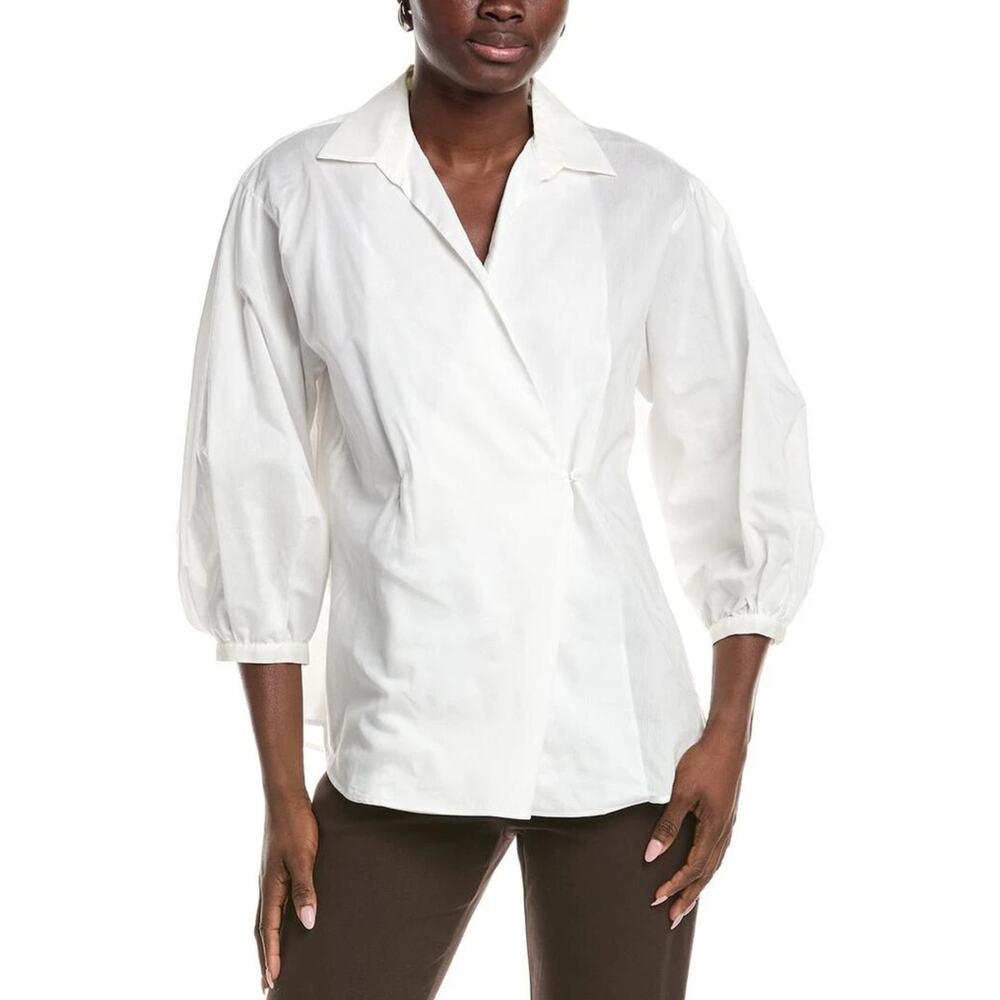 Weekend Max Mara Oversized Cotton Wrap Blouse Shirt US 0 eyelet puff sleeves